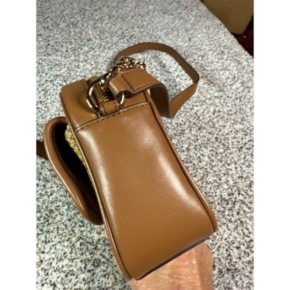 Michael Kors Parker Medium Woven Straw Crossbody Bag Natural Brown - Picture 5 of 10